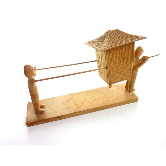 Vintage Cottage Decor Wooden Mini Figure Wood Carving Cart Carry Transport - Picture 3 of 5